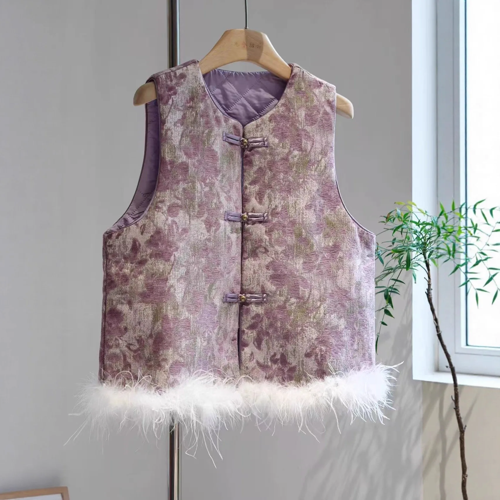 

New Chinese Style Quilted Vest Autumn and Winter Wool Jacquard National Outer Wear Thick Coat