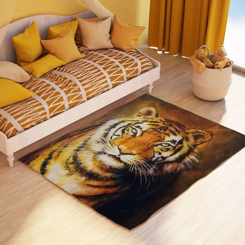 Reese Velvet Soft Carpet Rug Living Room Parlor Bright Color Oil Painting Of Tiger Head Floor Protect Bedroom Bedside Decor Mats