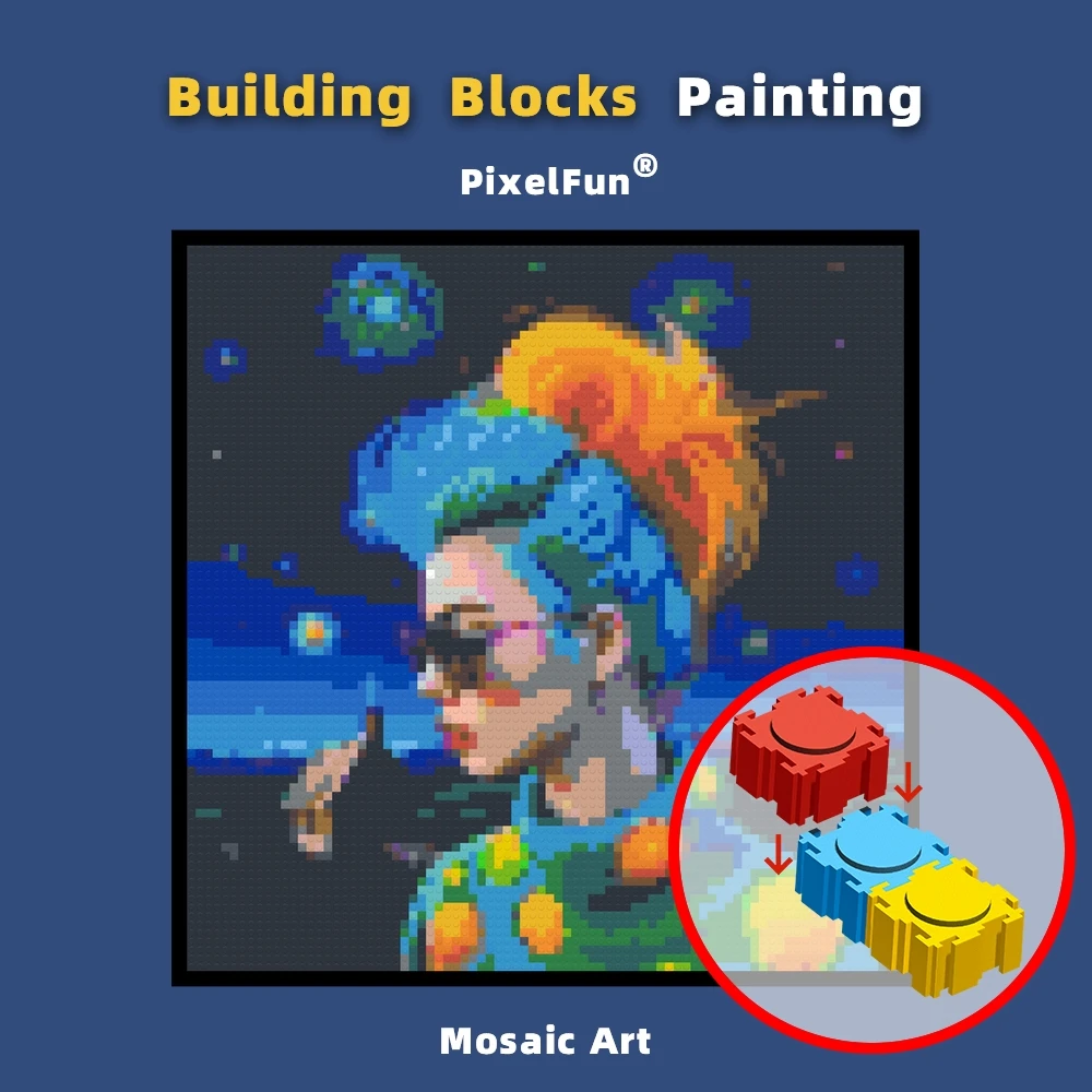 Diy Building Blocks Painting Night Sky Portrait Beautiful Woman Mosaic Pixel Art Photo Custom Home Decoration Birthday Christmas