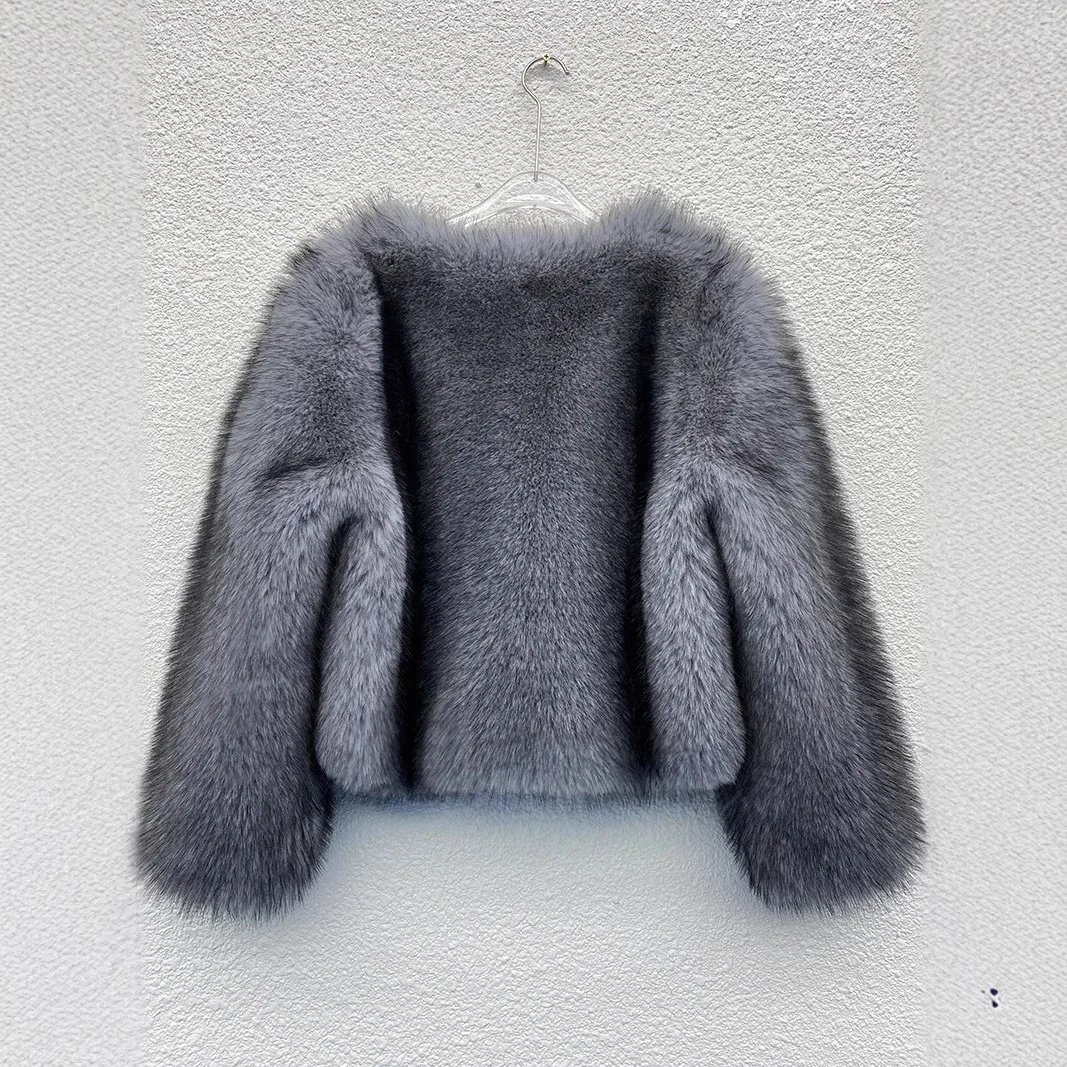 Pele high-end imitação de pele de raposa ambientalmente amigável casaco de pele outono e inverno com decote em v simples casaco de pele feminino