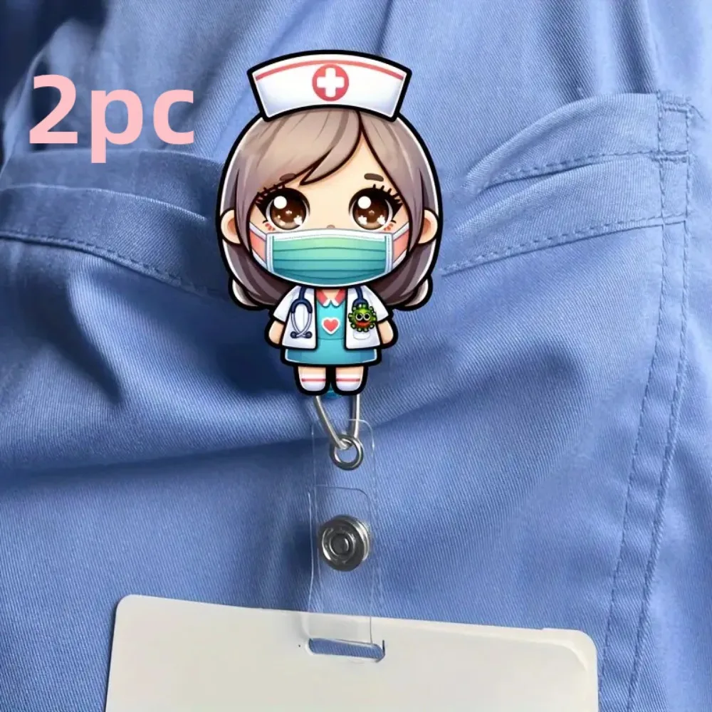 2 Ausweishalter für Krankenschwestern im Cartoon-Stil. Ausziehbare ID-Clips für RNs, LPNs und medizinische Assistenten.
