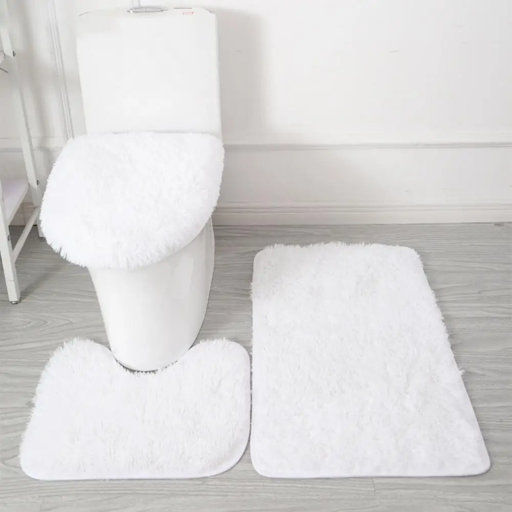 Comfortable Bath Mat Set Super Soft Bathroom Rug Set with Non-slip Absorbent Toilet Mat for Home Bathroom Decoration 3 Piece