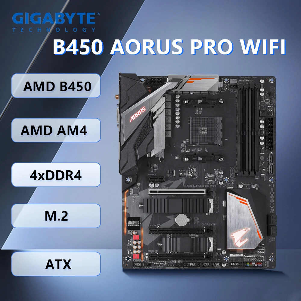 

Материнская плата Gigabyte B450 AORUS PRO WIFI AM4 AMD B450 DDR4 64 ГБ M.2 ATX, поддерживает процессоры Ryzen 3900, 5700, 2700, 5600, 3600, 3400.