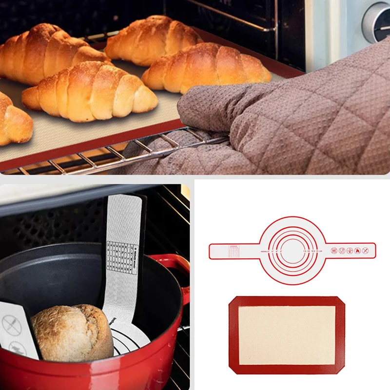 

Reusable Non Stick Silicone Baking Mat for Bread and Pastry with Long Handles Dutch Oven Pad Food Grade Liquid Silicone Material