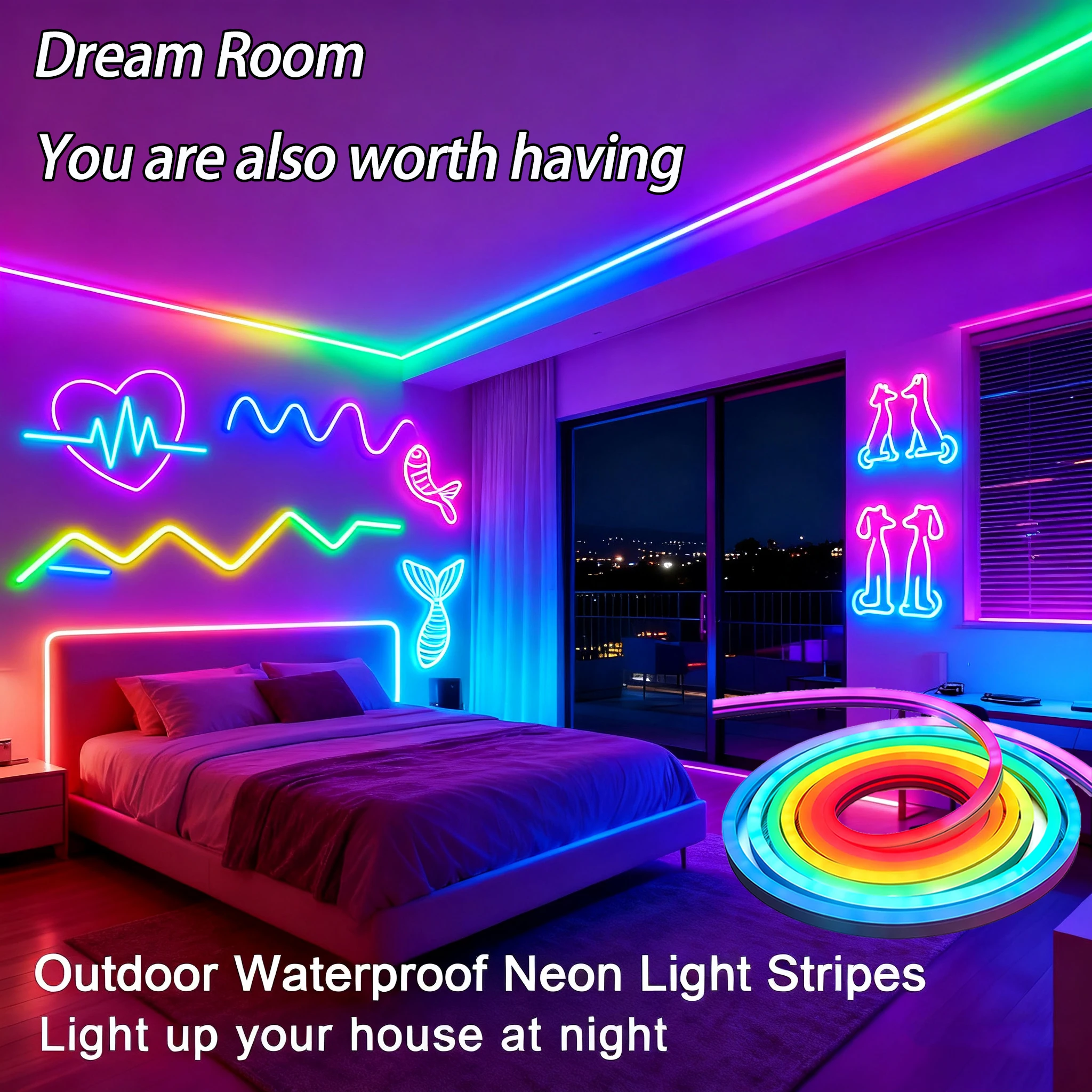 Neon LED RGB Strip Lights 5V Silicone Neon Rope Light with Intelligent Music Sync RGBIC Dreamcolor Chasing Strip Tape for Room