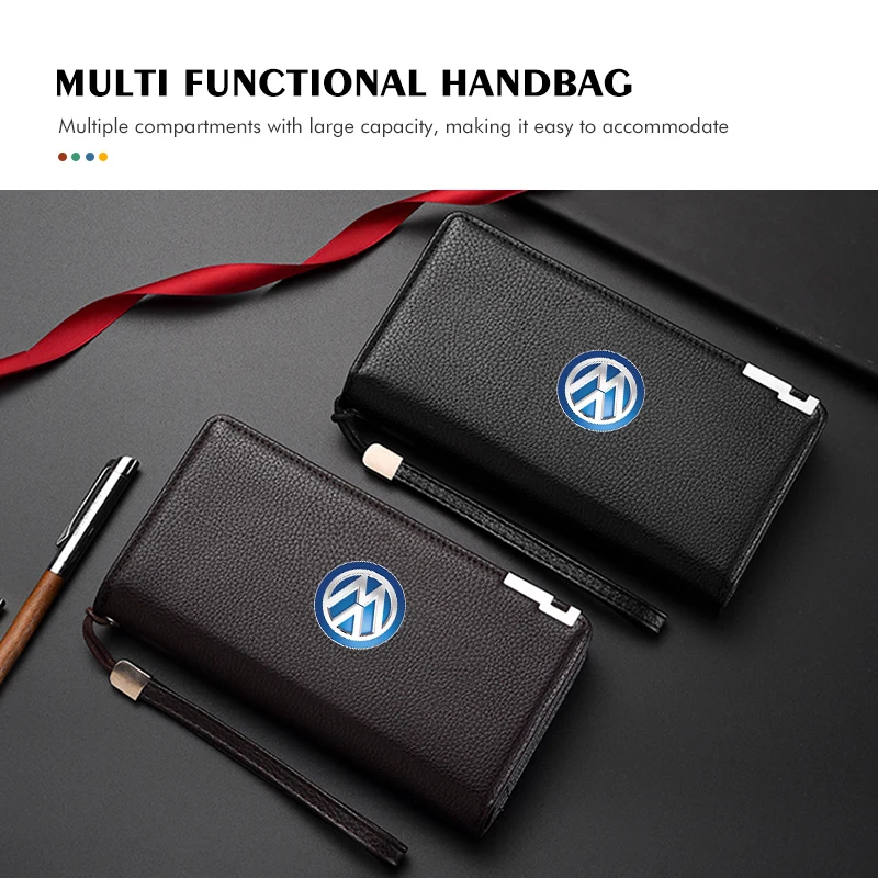 Leather Car ID Credit Card Holder Men Minimalist Wallets Case For Volkswagen Scirocco Passat Polo B5 B6 B7 CC Tiguan Sharan