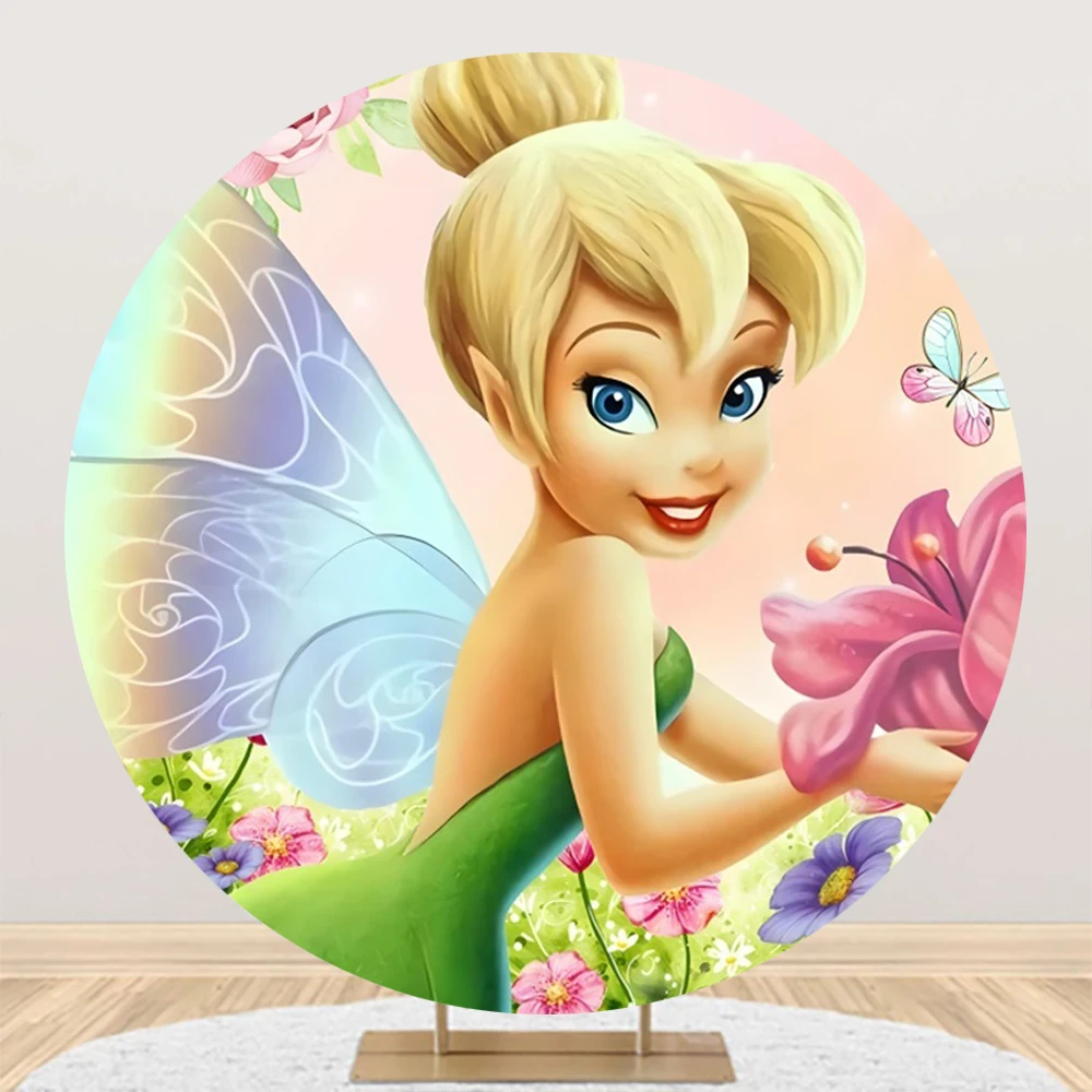 Tinker Bell Fairy Round Backdrop Background For Photography Baby Shower Birthday Decorations Party Props Photoshoot Photozone