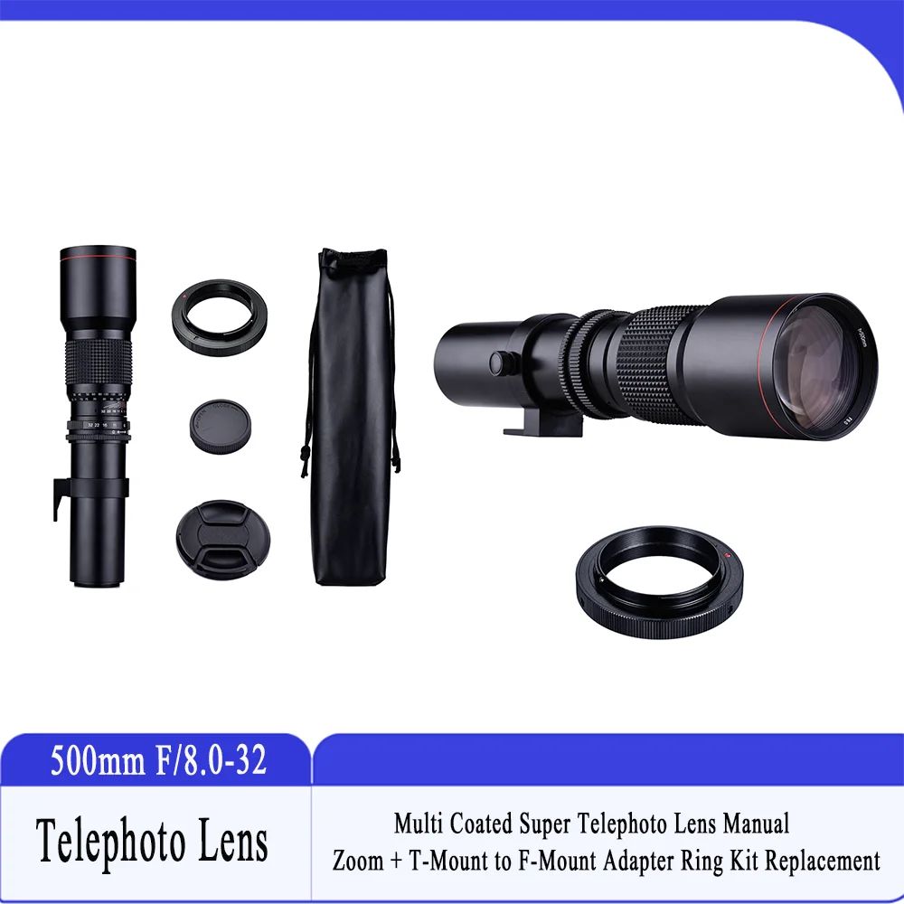 500 مللي متر F/8.0-32 متعدد المغلفة سوبر المقربة عدسة دليل التكبير + T-Mount إلى F-Mount محول حلقة عدة استبدال #1