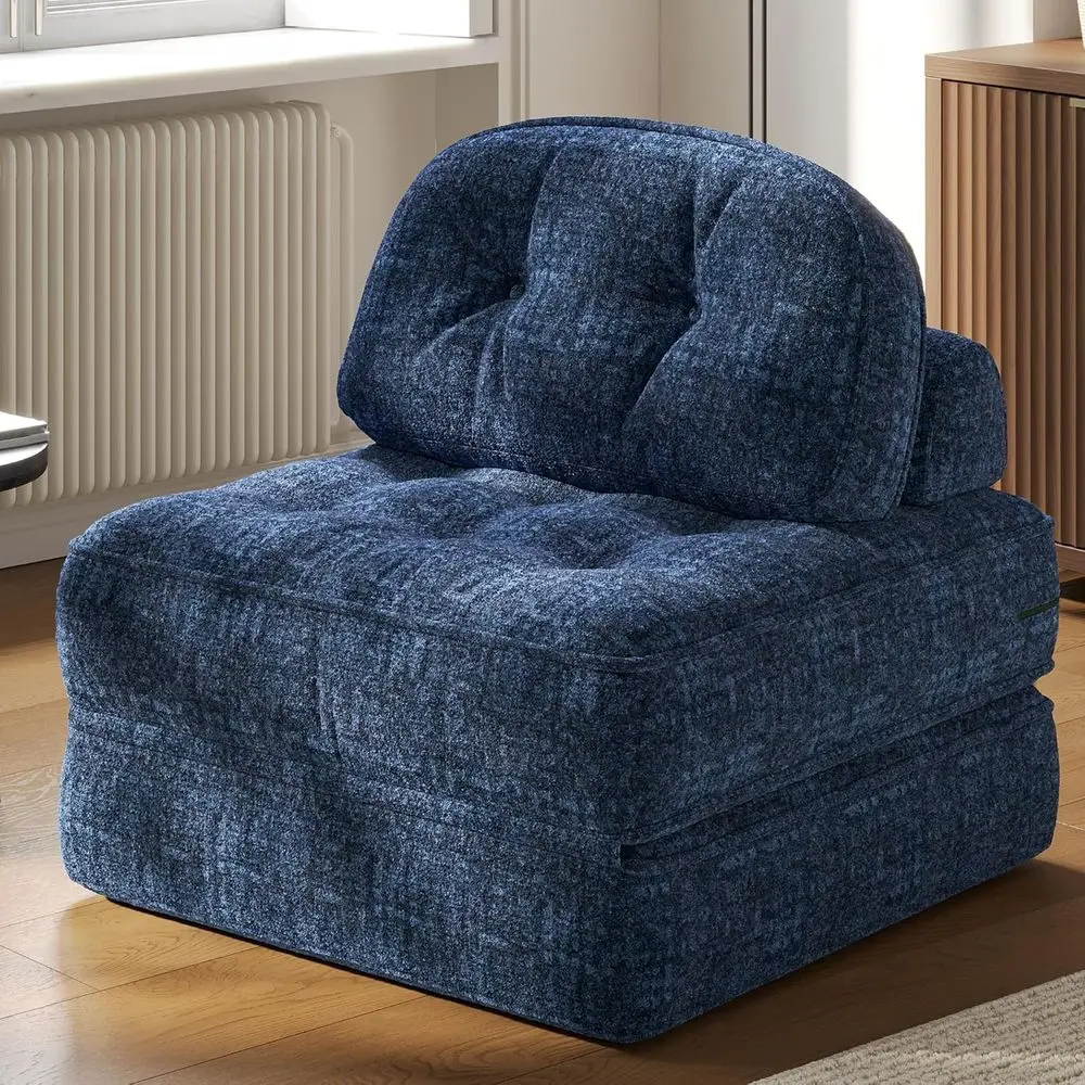 

Blue Velvet Single Sofa Bed with Pillow, Convertible Couch for Adults, Comfortable Lounge and Gaming Space
