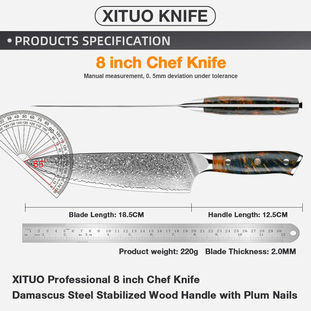 Professional Chef Knife 8 Inch Damascus VG-10 Japanese Steel Chef\'s Knife Full Tang Handle Ultra Sharp Kitchen Cooking Knife