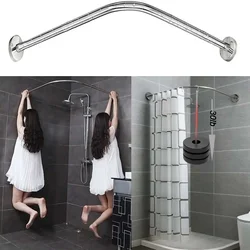 Stainless Steel Extendable Corner Shower Curtain Rod Silver Pole Rail Rod Bar Bath Door Hardware Heavy Loaded With Screw