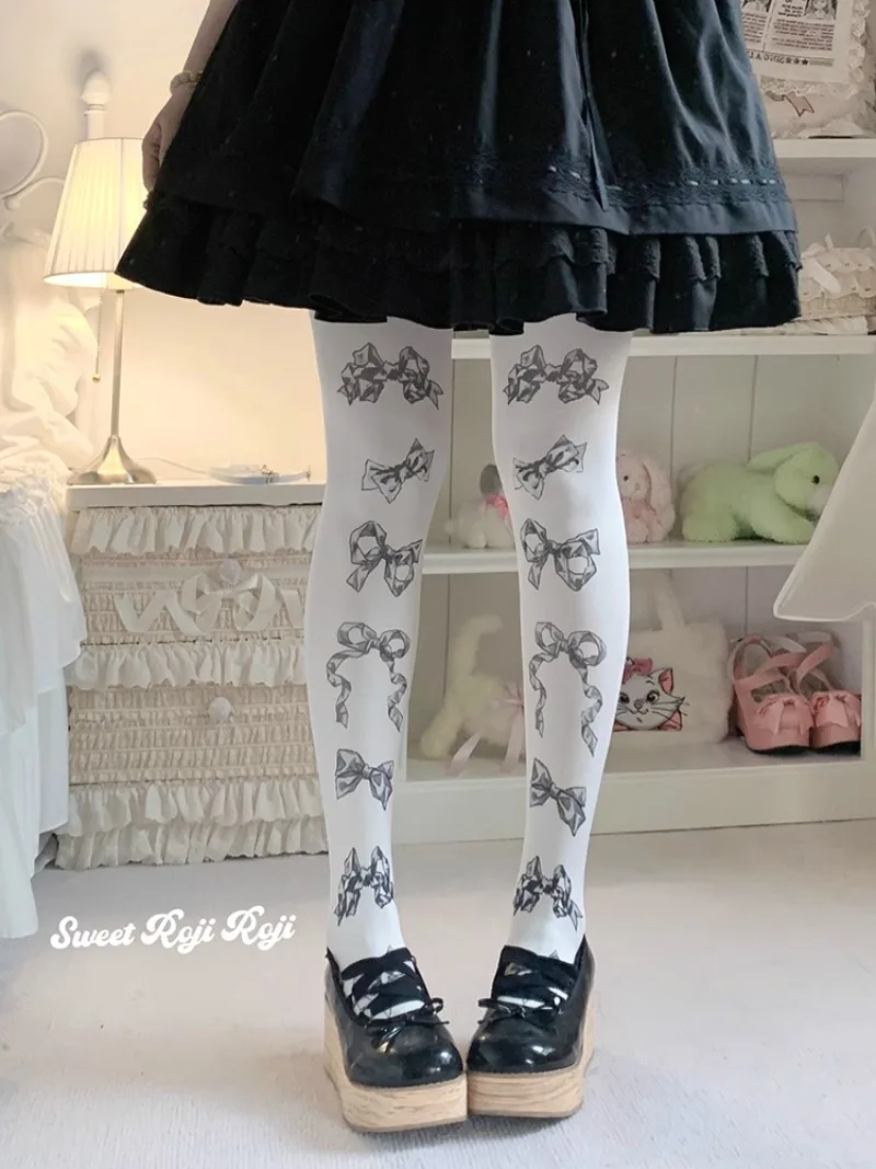 Hot New Japanese Joint Doll Lolita Socks Women's Summer and Autumn Bow Beauty Sweet Velvet Printed Pantyhose for Girls