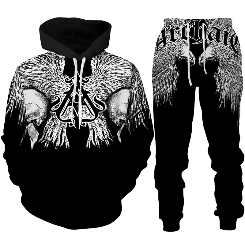 3D Printing Hoodie Set Men Punk Skull Fashion Skeletor Cool Graphic Casual Goth Streetwear Oversized Long Sleeve Pullover Autumn