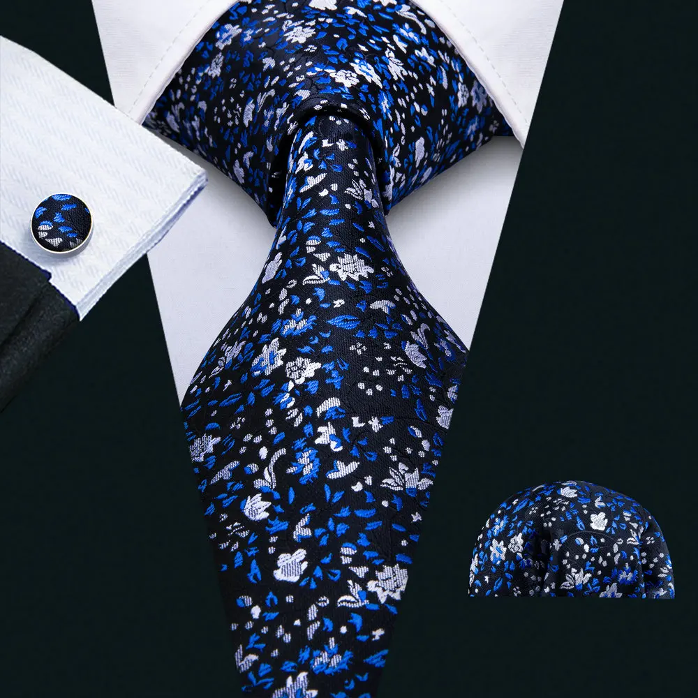 Modische Marineblaue Herrenkrawatten mit Einstecktuch und Manschettenknöpfen Set Neuartige Gewebte Anzugkrawatte Designer Partygeschenk 5035