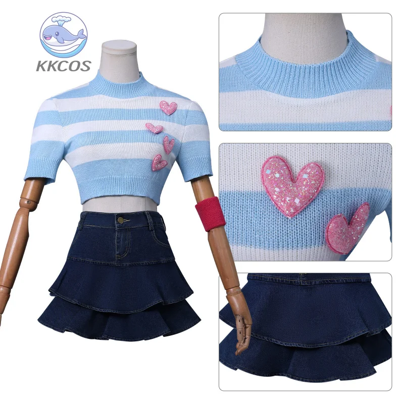 بلوم تأثيري Win Clubb أنيمي زي جيراي كي الفتيات ريترو مخطط محبوك القلب جميل تي شيرتات قصيرة الاكمام فستان قصير كوس KK
