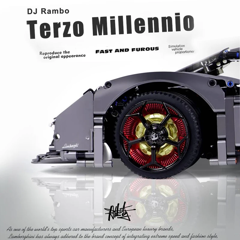 3358PCS Technical 1:8 Lambor Terzo Millennio Black Sport Car Building Blocks DJ Rambo Assemble Bricks Toys Gifts For Kids Boys