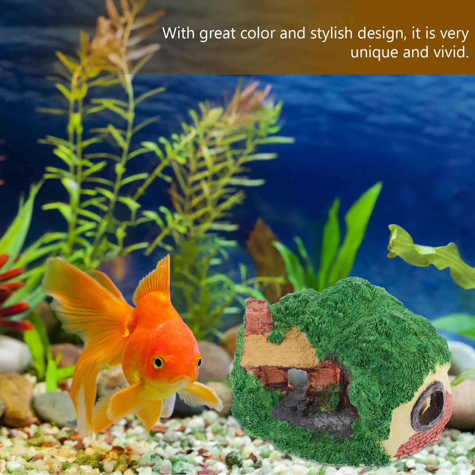 

1Pcs Resin Hollow Reptile Hideout Aquarium Fish Tank Cave Ornament Durable Brown Green Grass Landscaping Aquarium Tank
