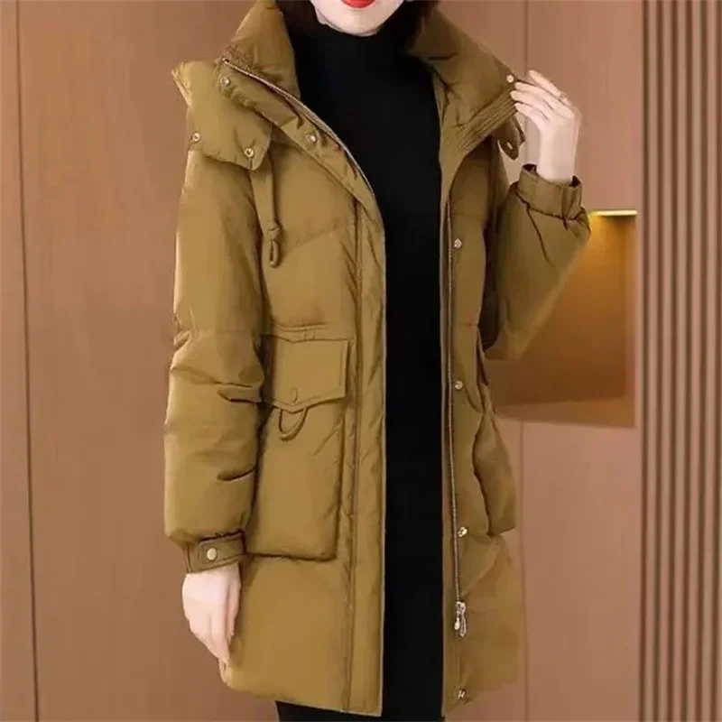 Warm Cotton Padded Coat Fashion Outwear Mother Ladies Winter 2024 New Down Jacket Women Parkas Long Thick Parkas Hooded Top Tide