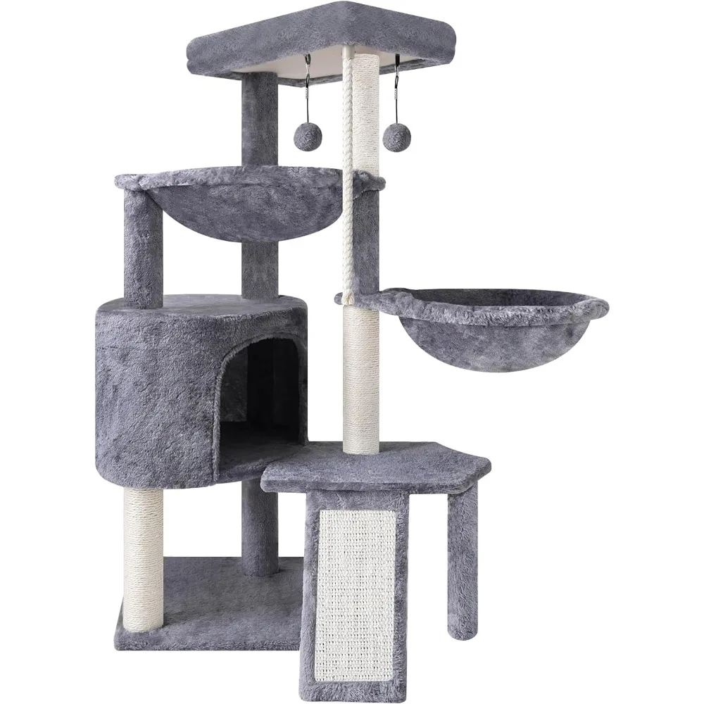 

US Shipping Three Layer Cat Tree with Condo Two Hammocks for Indoor Cats Grey