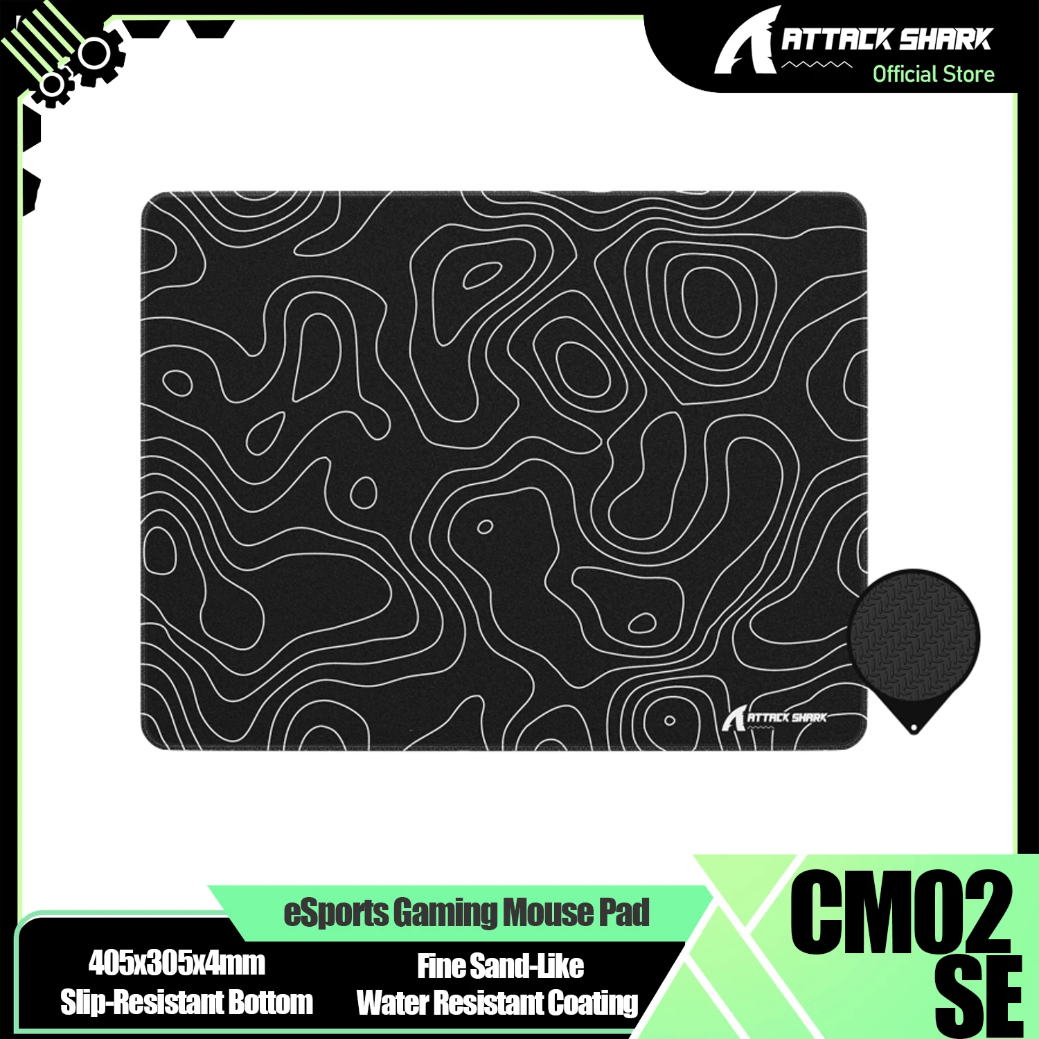 Mouse Pad para Jogos ATTACK SHARK CM02SE, Revestimento Resistente à Água, Grande, Base Antiderrapante, 405x305x4mm