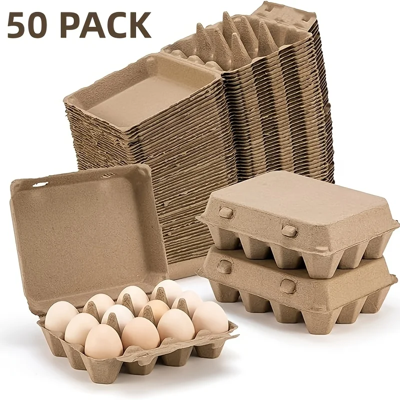 [Set de Cartones para Huevos] Juego de 50 Cartones para Huevos, Diseñados en un Formato 3X4, Hechos de Pulpa de Papel Resistente. Estas bandejas reutilizables contienen una docena de huevos cada una, perfectas para agricultores, almacenamiento en el hogar y transporte.