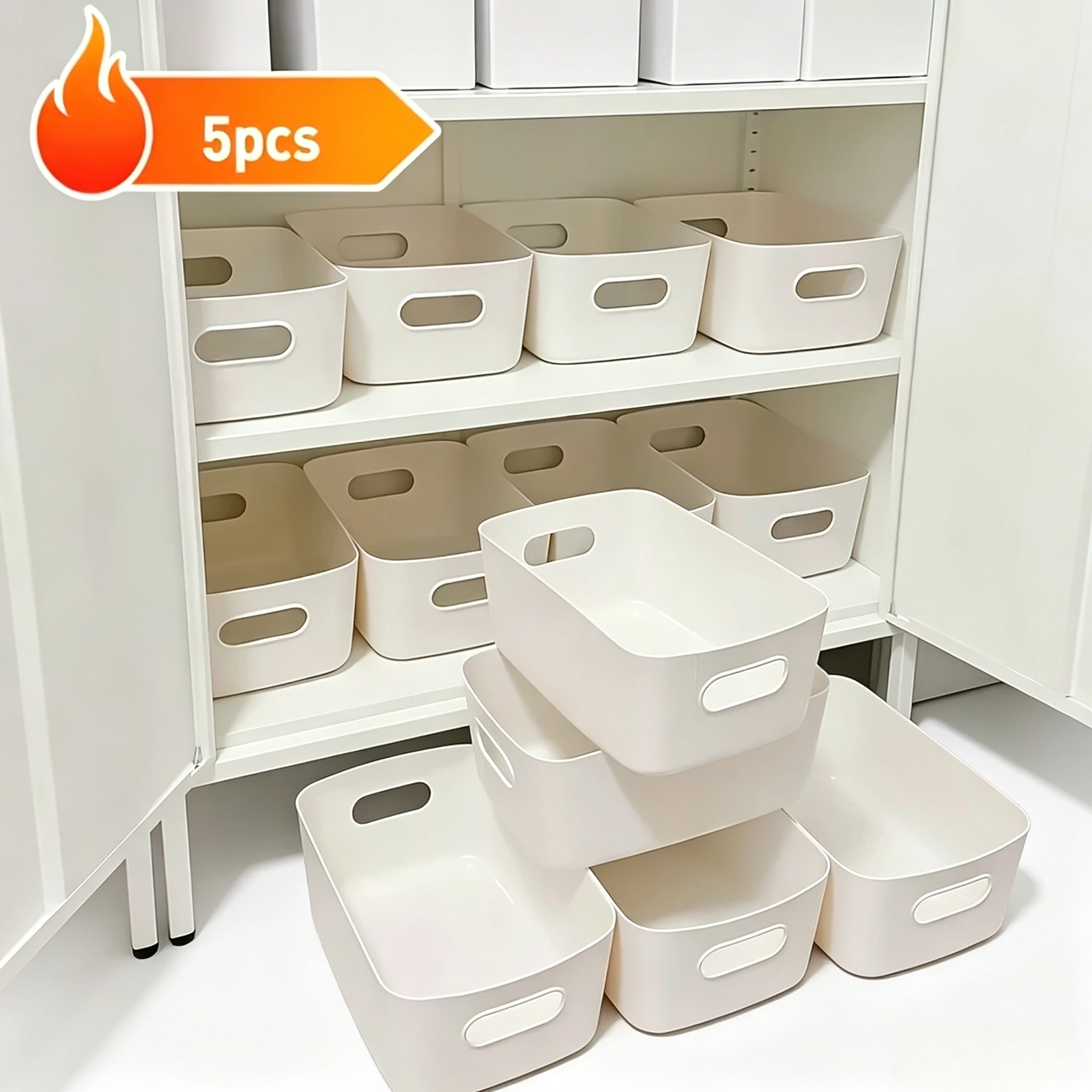 5Pcs Stackable Plastic Storage Container Reusable Rectangular Organizer Box for Kitchen Bathroom Dorm Home Use