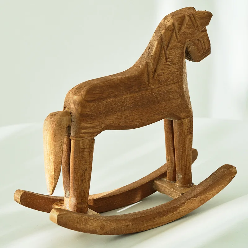 Wooden Rocking Horse Decorations, Living Room Wooden Horse Sculptures, Bookshelves, Bedrooms, Home Decor Garden Decoration