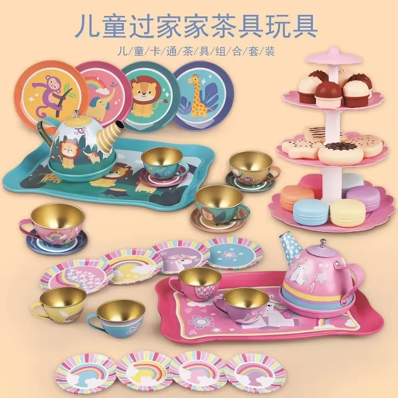 Kids Tea Party Set for Little Girls Mermaid Gift Pretend Toy Tin Tea Set,Princess Tea Time Kitchen Pretend Play Tea Set Toys