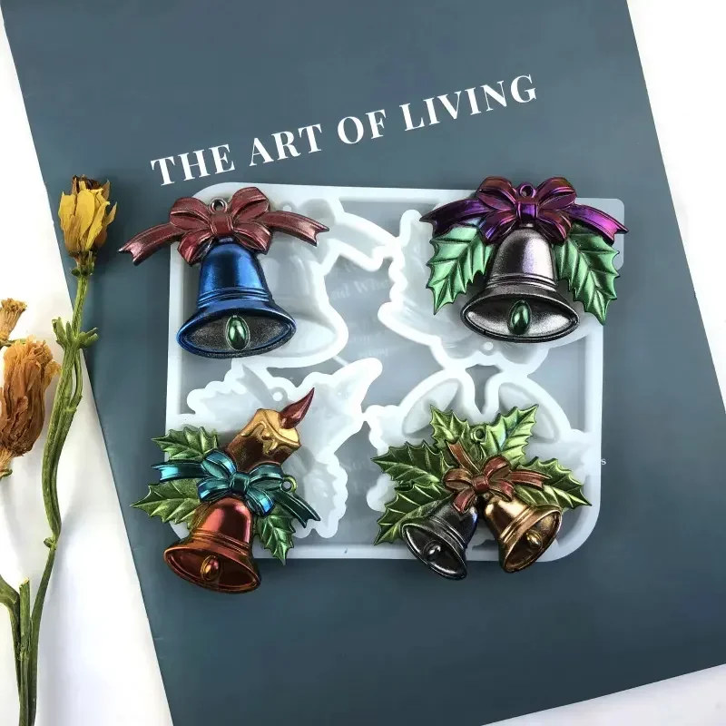 

Рождественские комбинированные колокольчики, брелок, силиконовые формы с отверстием, брелок для ключей, кулон, форма ручной работы, подарок на Рождество, Прямая продажа