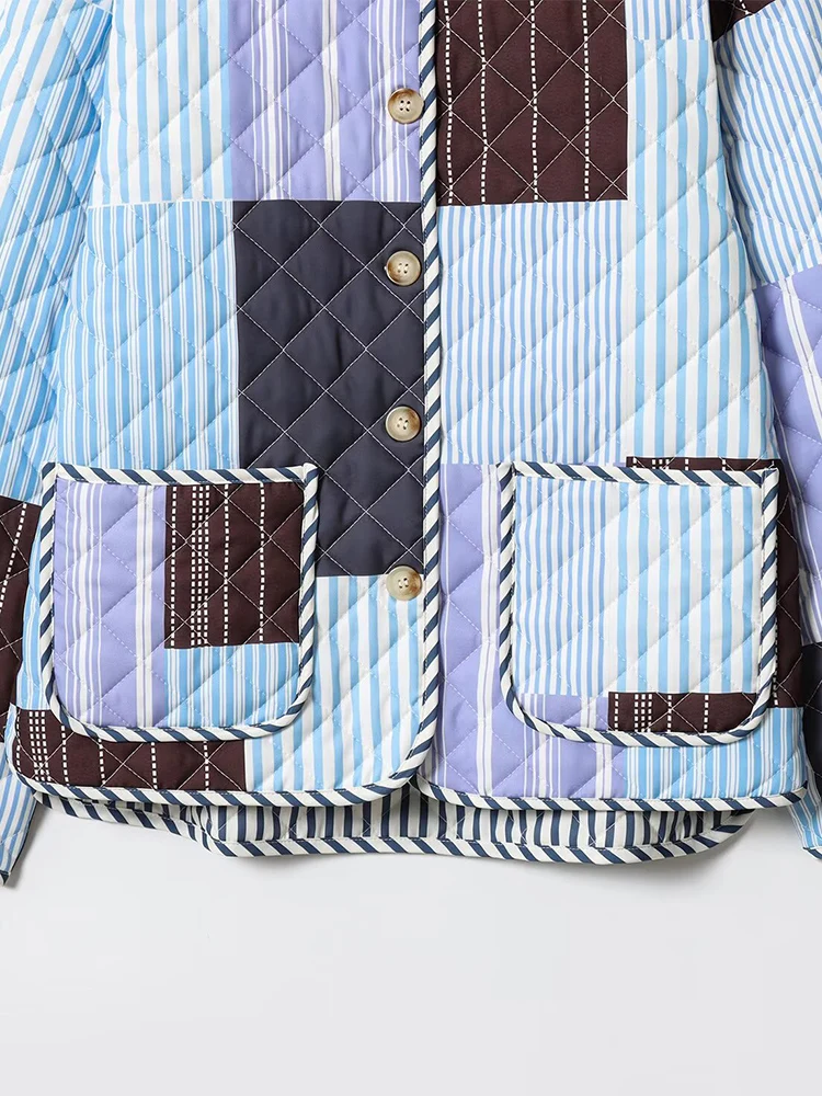 سترة نسائية جديدة ذات ياقة واقفة متعددة الاستخدامات على الطراز الأوروبي والأمريكي مطبوعة من القطن المبطن غير الرسمي