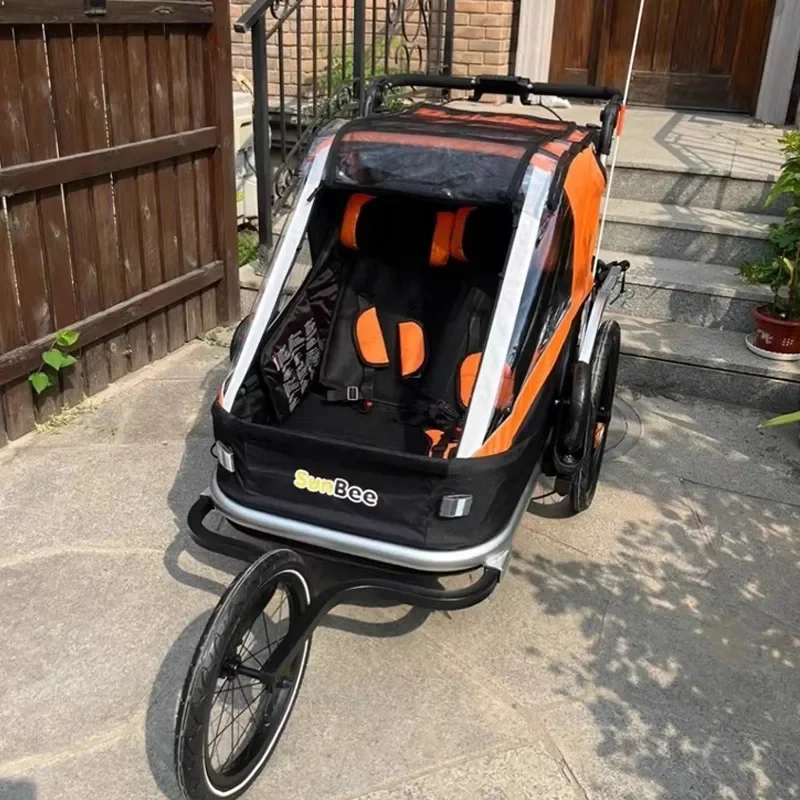 Trendy Product  3 in 1 Double Kids Bike Trailer Convert To Twins Stroller or Baby Jogger with Aluminium Alloy Frame