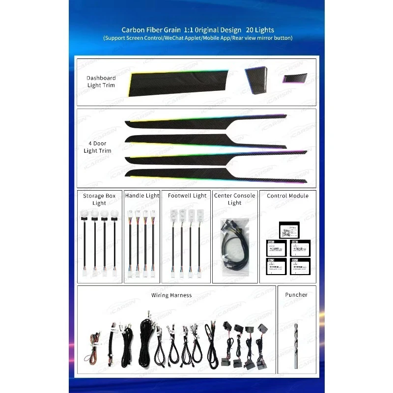 RGB Dynamic Symphony Atmosphere Light Strip 2014-2023 Car Interior Trim Modification Decor Upgrade Accessories