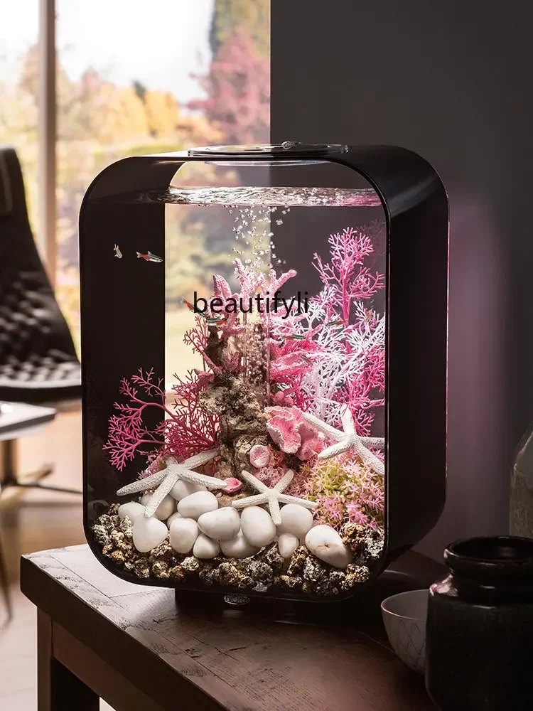 

13Small Fish Tank Living Room Home Desktop Light Luxury Aquarium Small Change Water Ecological Landscaping Decoration