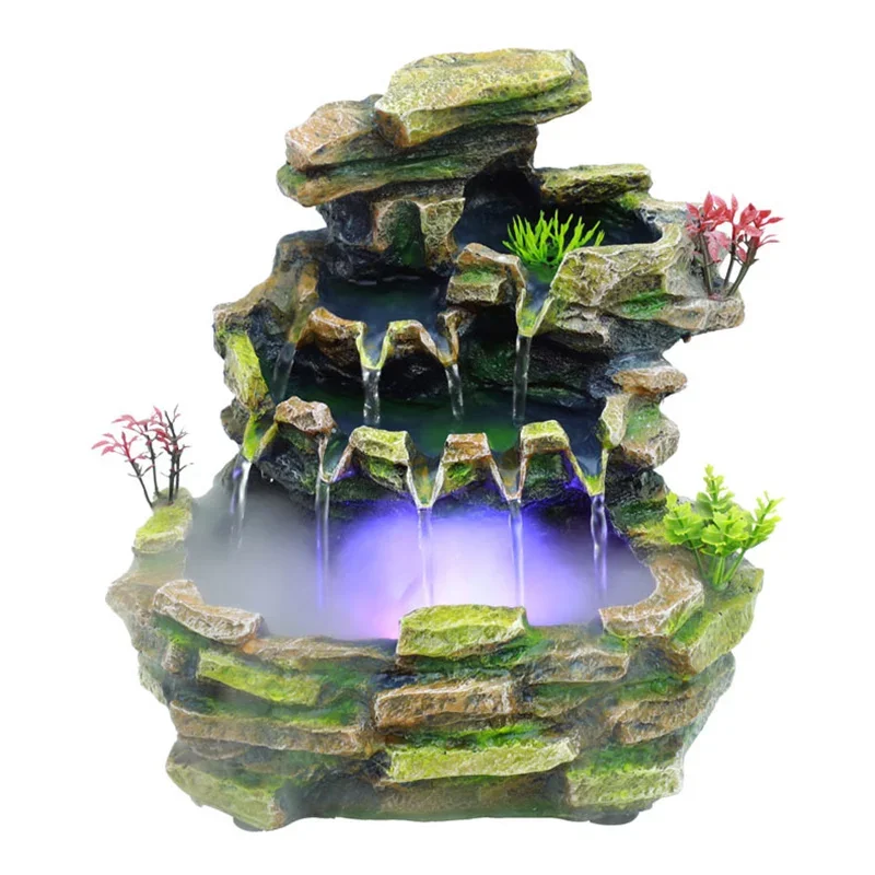 

Desktop Fountain Waterfall With Rock Rockery Indoor Relaxation Resin Ornament for Office Home Bedroom Desk Decoration Decor