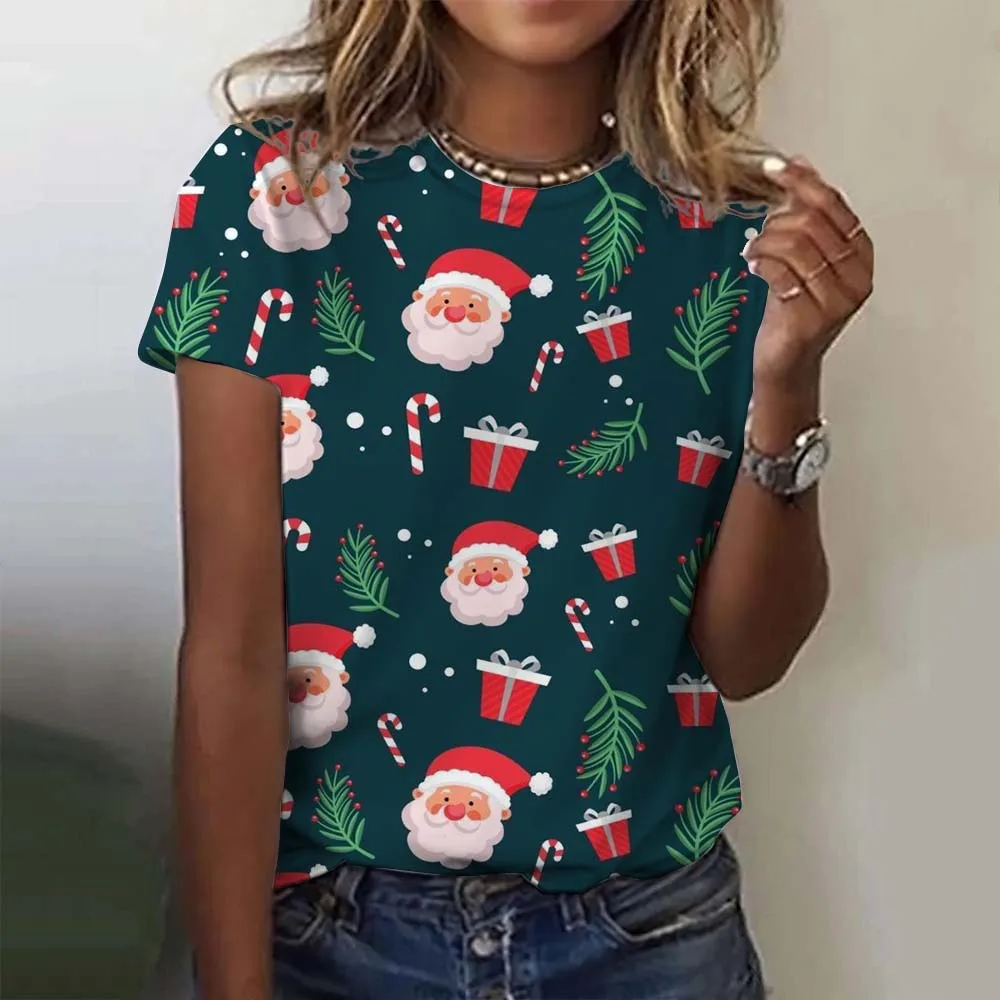 Christmas Women\'s T-Shirt Christmas elements 3D Printed Oversized T-Shirt Summer New Fashion Women Clothing Y2k Female Tops Tees