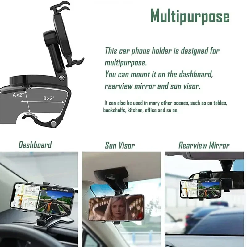 

Автомобильный держатель для мобильного телефона, многофункциональный вращающийся автомобильный держатель для приборной панели, зеркало заднего вида, навигационный противоскользящий кронштейн, автомобильные аксессуары