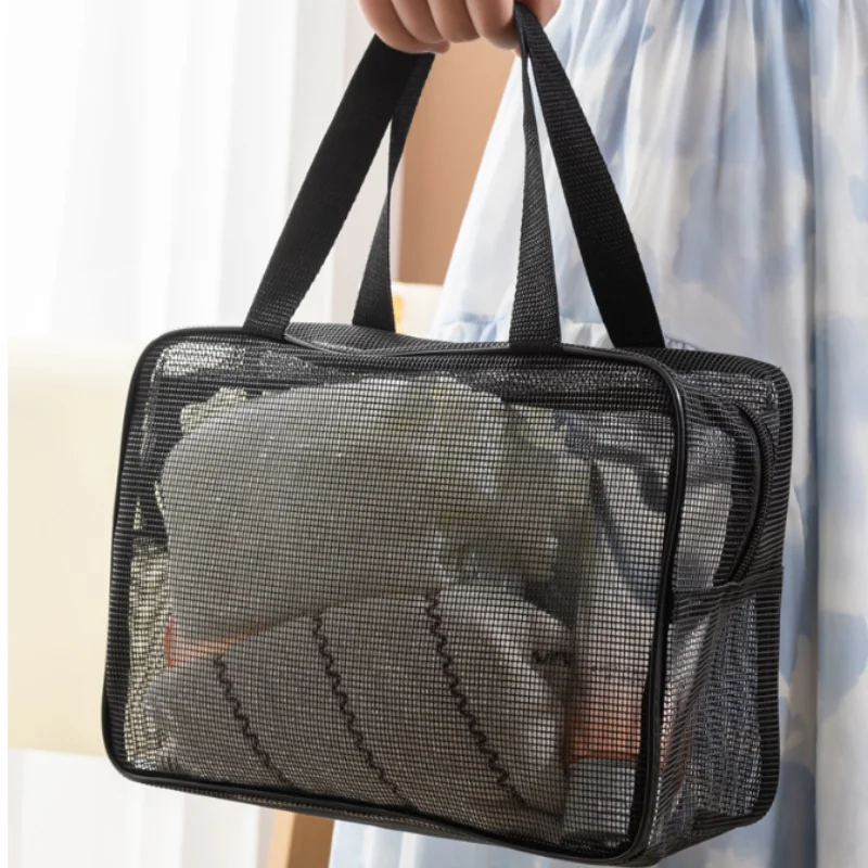 Mesh Transparent Cosmetic Bags Portable Black Travel Toiletry Organizer Large Capacity Wash Make Up Case Bathroom Supplies