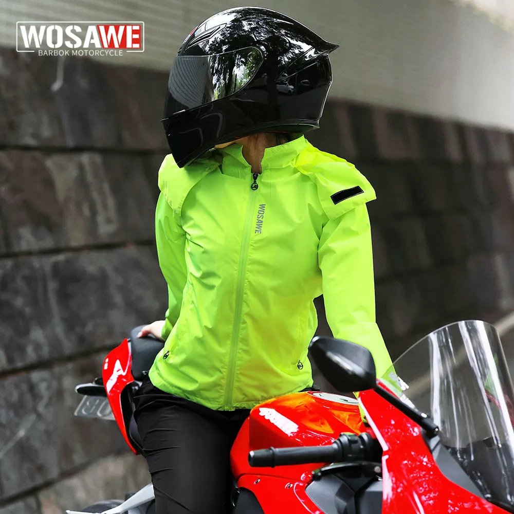 

WOSAWE Motorcycle Women Raincoat Cap Pocket Riding Reflective Waterproof Motorcyclist Split Capa De Chuva Motoqueiro Impermeable