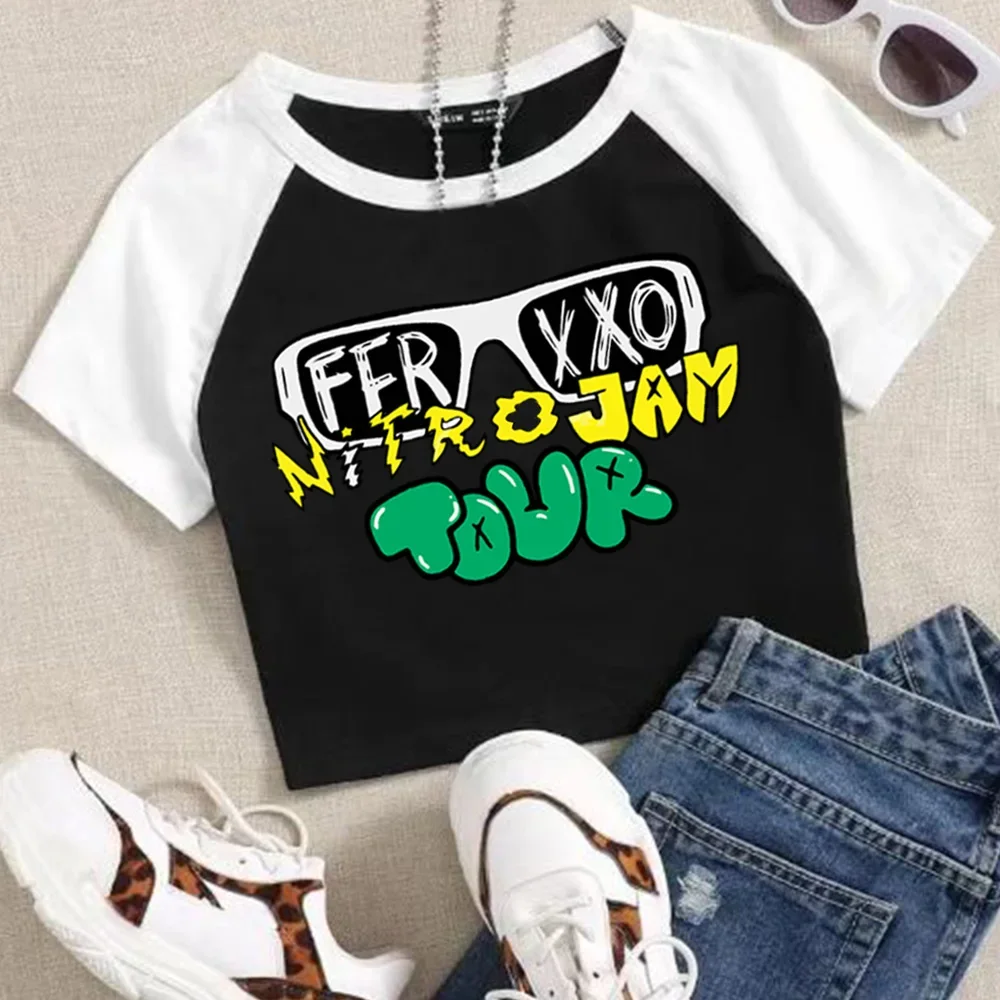 

2024 Feliz Cumpleanos Ferxxo Woman's Crop T-Shirt Girls Fashion O-Neck Short Sleeves Shirts Music Fans Gift