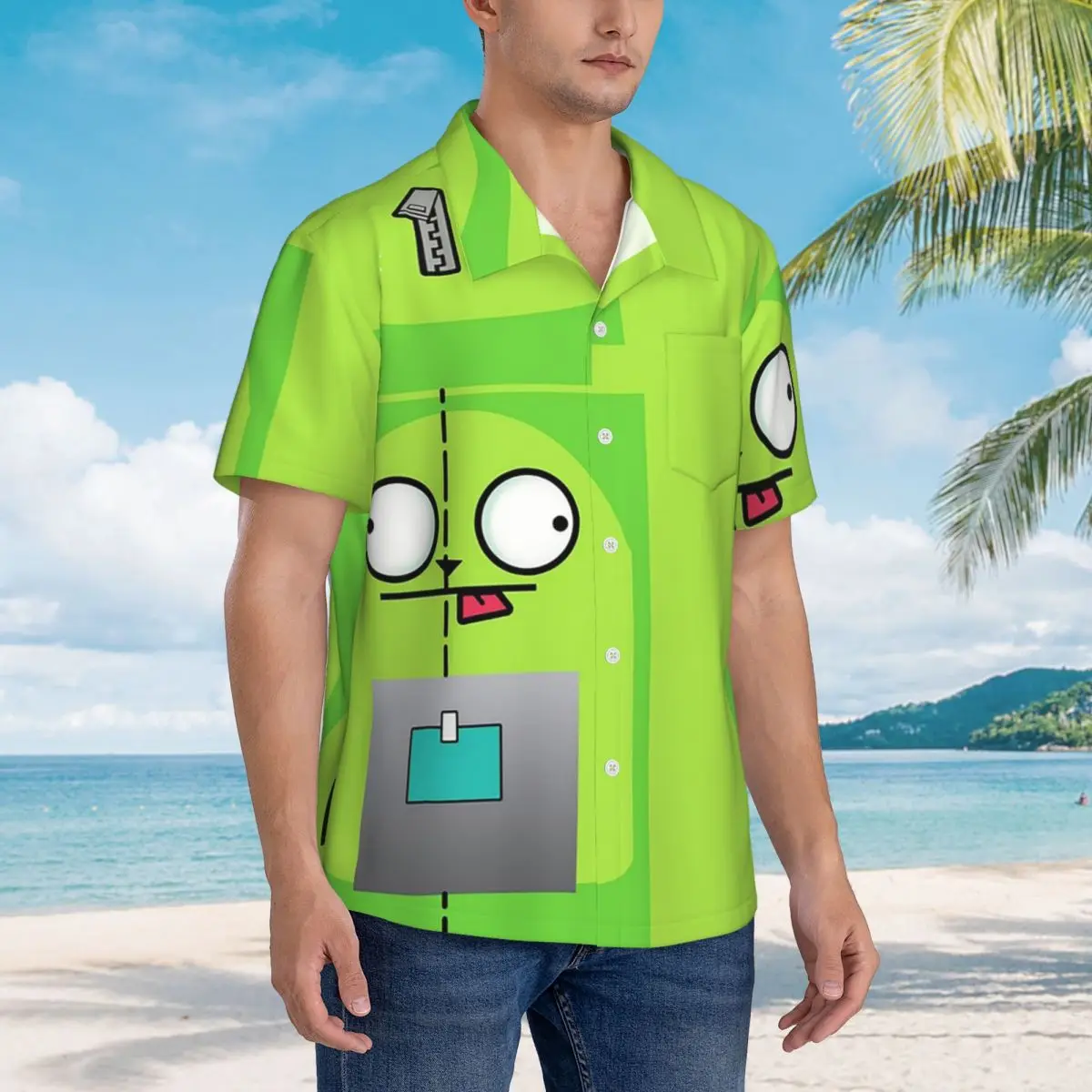 

Invader Zim Hawaiian Shirts Fashion Men Short Sleeve Shirt for Summer Beach Men's Button Tops