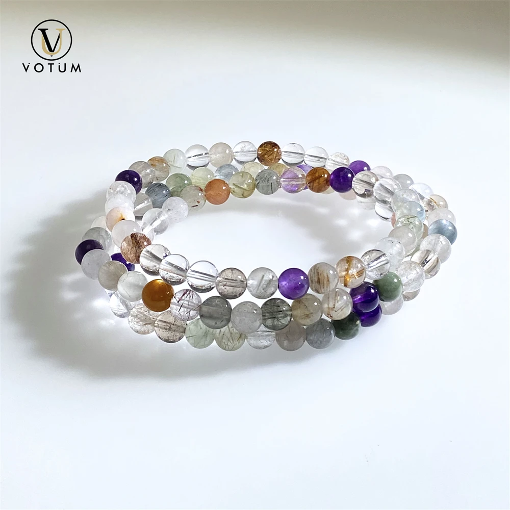 

Votum 6m Natural Rutilated Quartz Bracelet for Women Men Crystal Beaded Bracelets Yoga Gift Energy Healing Jewelry