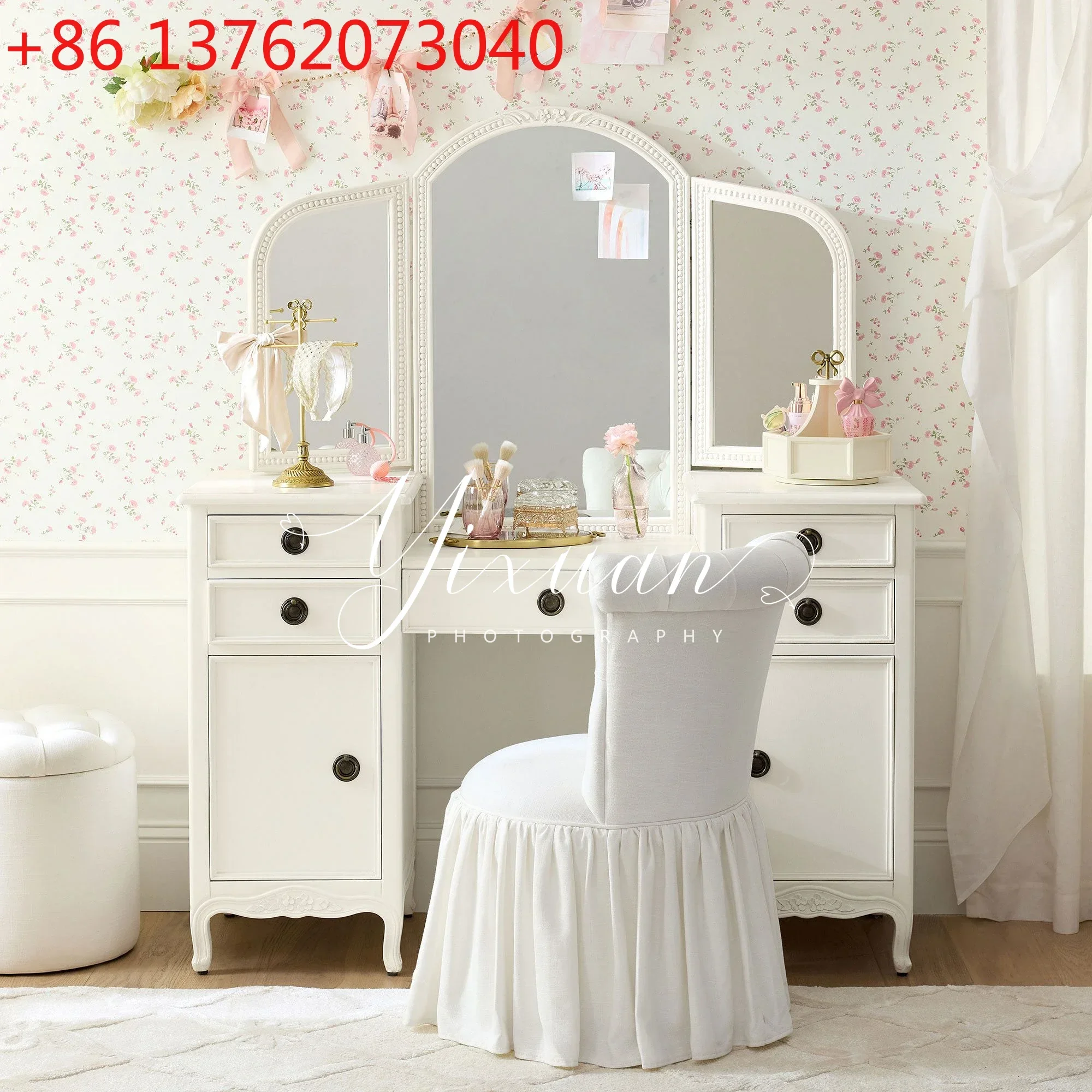 French retro solid wood cream style bedroom dressing table
