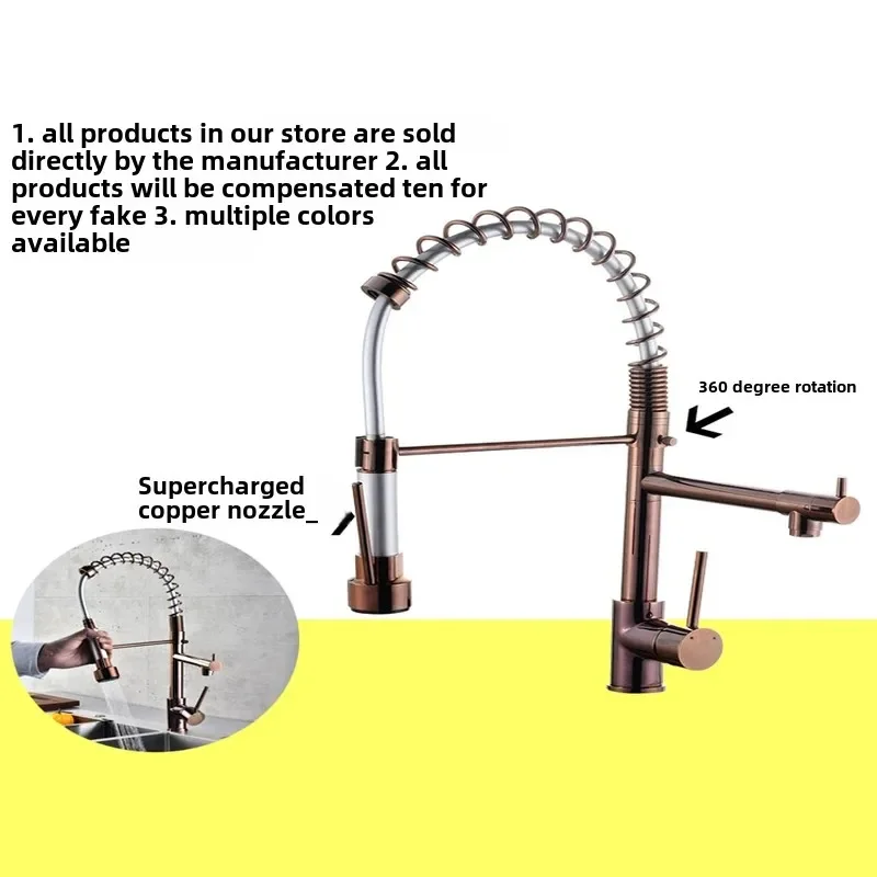 Chrome Spring Kitchen Faucet Pull-Down Dual Spouts 360° Swivel Handheld Sprayer Hot and Cold Kitchen Mixer Tap