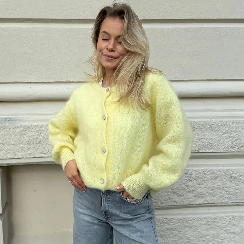 Tornova モヘア固体ニットカーディガン女性のファッション長袖ボタンカジュアルセーターコート女性の新しい秋カーディガントップ