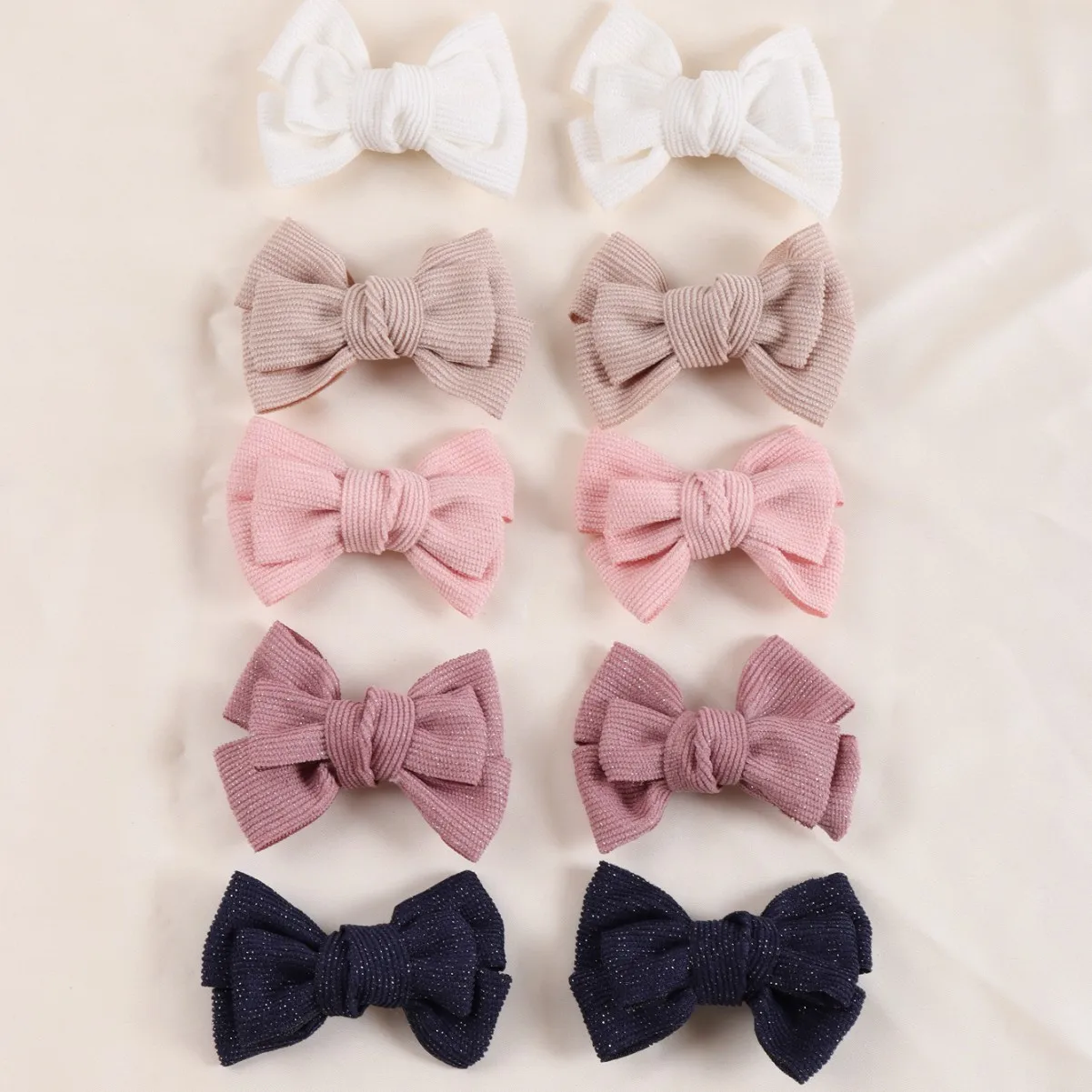 100 PCS/Lot, Hand Tied Corduroy Bow Hair Clips Girls Fabric Bow Hair Accessories