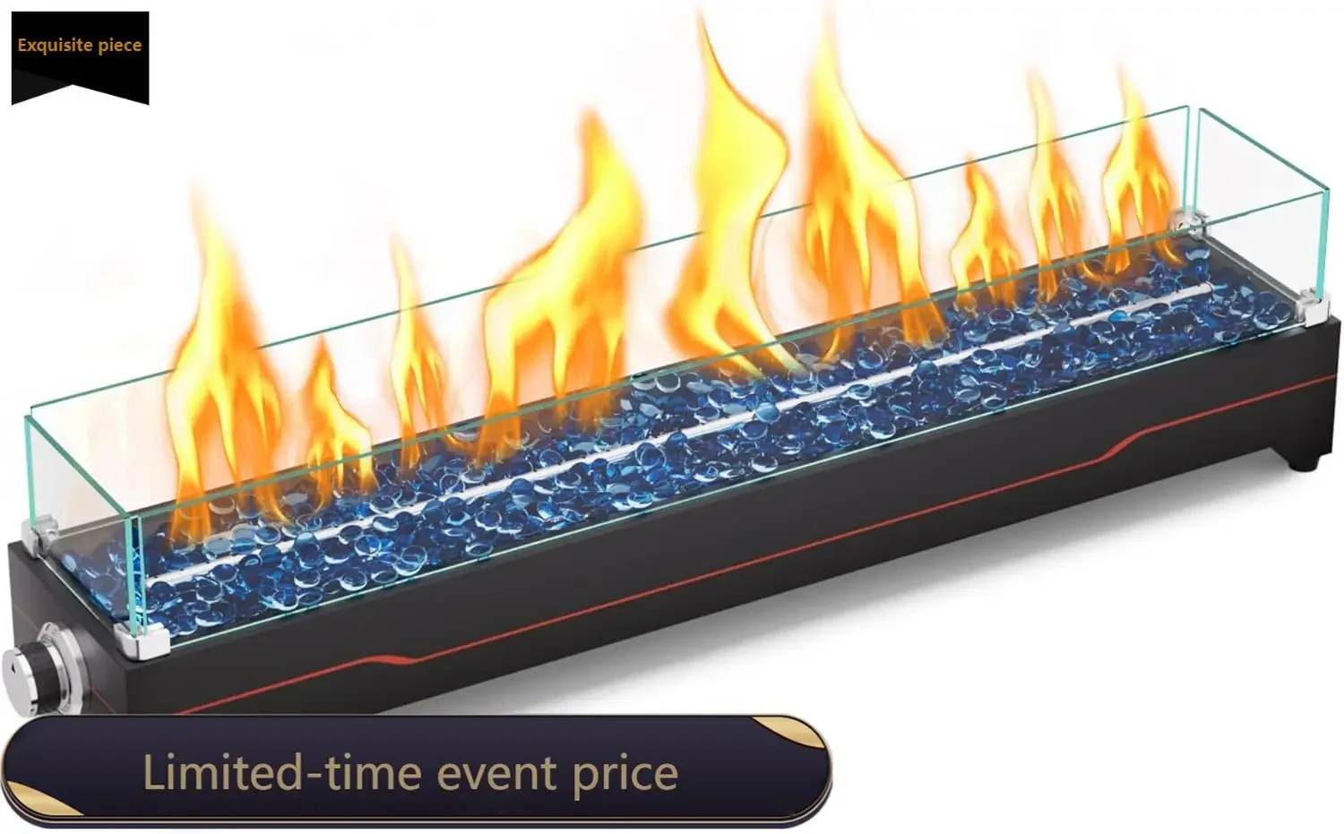 

Tabletop Fire Pit Propane Fire Pit Table 36 Inch 50000 BTU Stainless Steel Burner Glass Wind Guard Fire Glass Portable Patio Cam