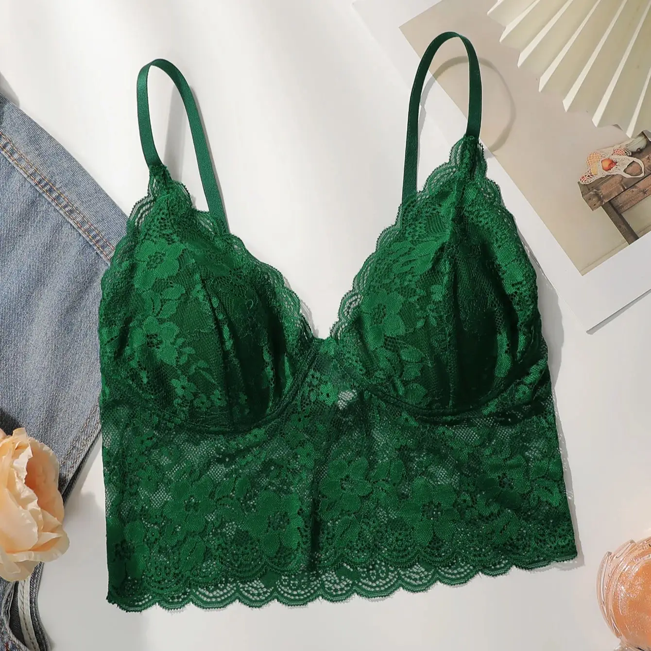Women Sexy Lingerie Lace Chemise Sleepwear Summer Wireless Padded Camisole Sleeveless Babydoll Teddy V Neck Shelf Bra Cami Top