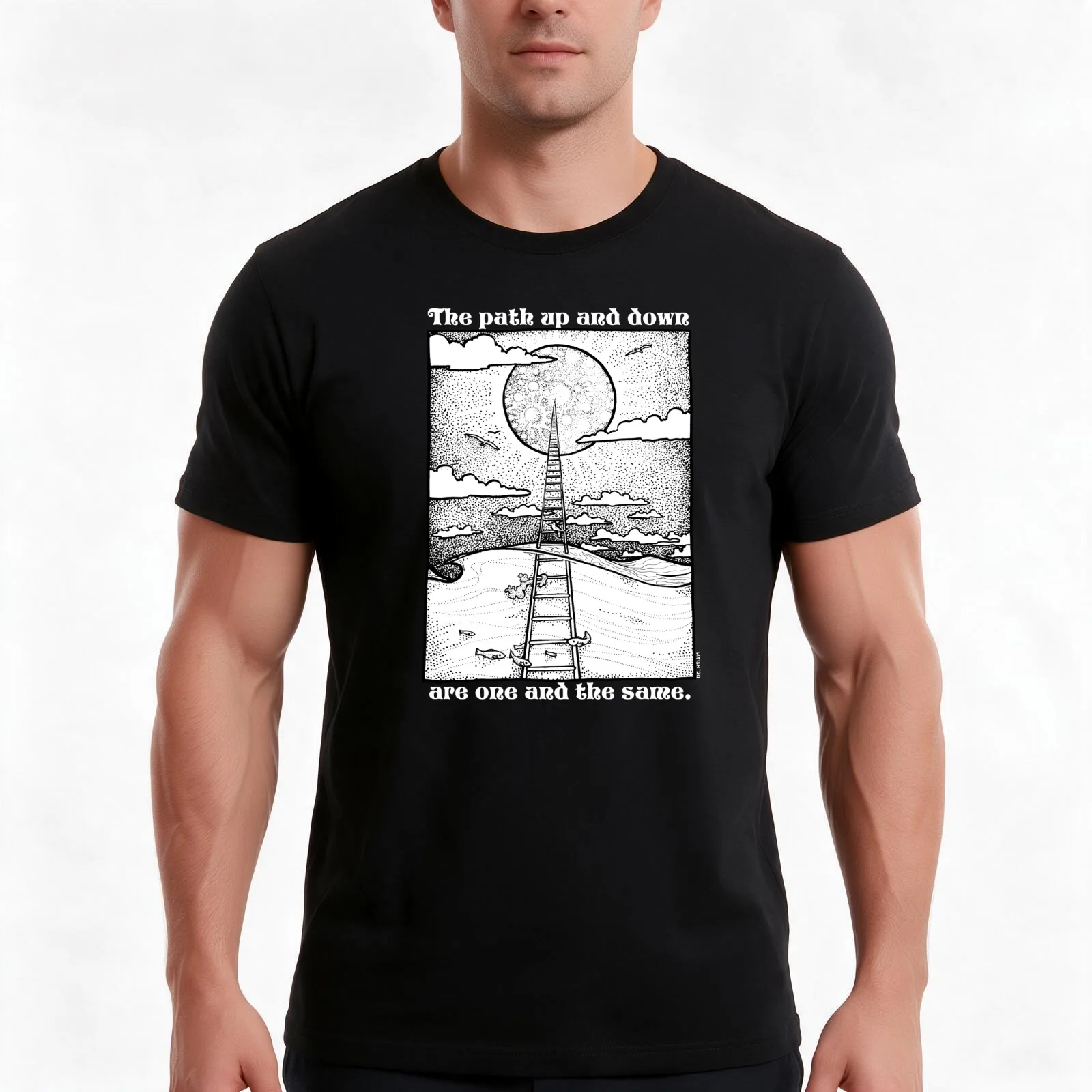 Ladder to the Moon (for dark colors) T-Shirt Summer Casual Cotton Tee Oversized Streetwear Tops Vintage Graphic Print