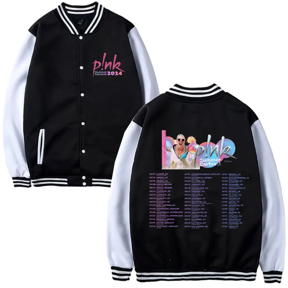 Singer P!nk Pink Summer Carnival 2024 Festival World Tour Baseball Uniform Sweatshirt Men's Fashion Oversized Baseball Jacket