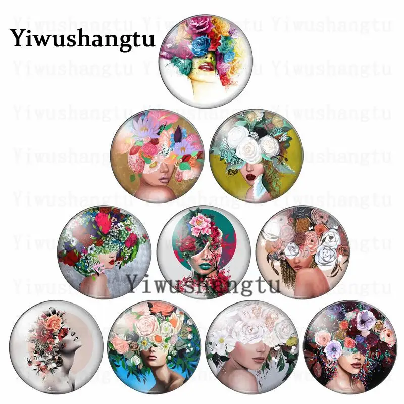 Beauty girl face flower in head likable lovely garland 12mm/20mm/25mm/30mm photo glass cabochon demo flat back Making findings